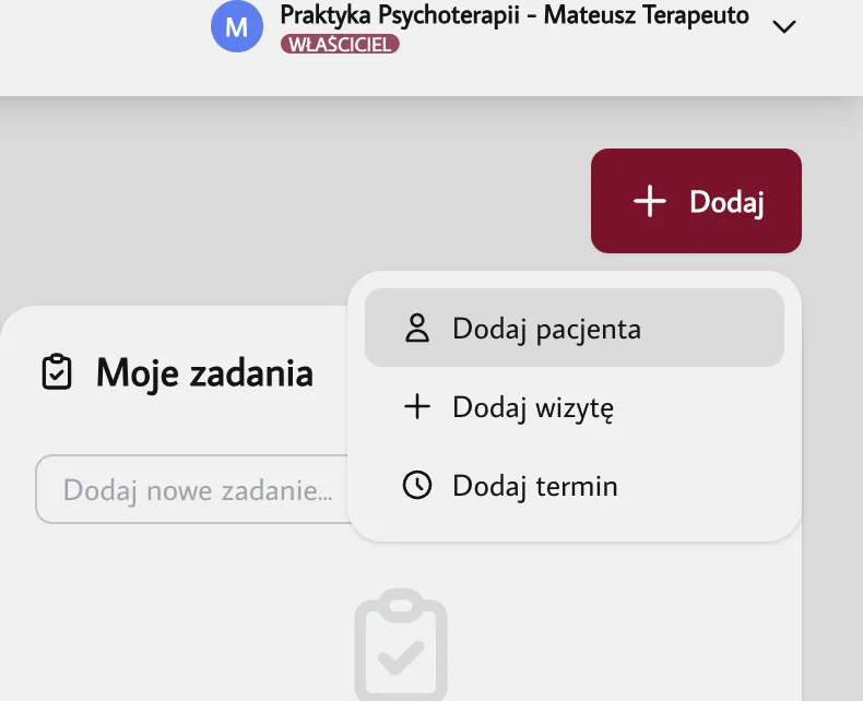 Dodawanie pacjenta z dashboardu